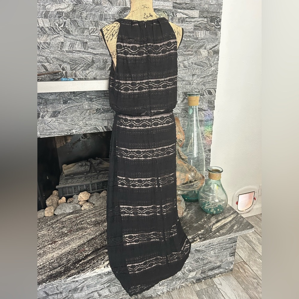 Jessica Howard size 12 stretch Elegant Black Lace Maxi Dress